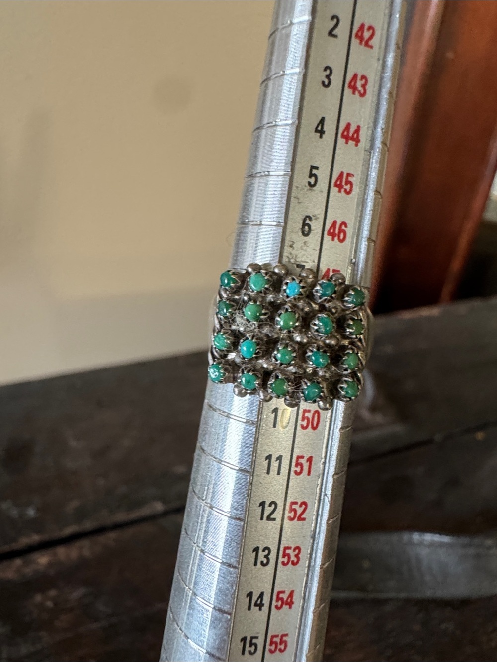 Vintage, native made sterling silver snake eye turquoise ring